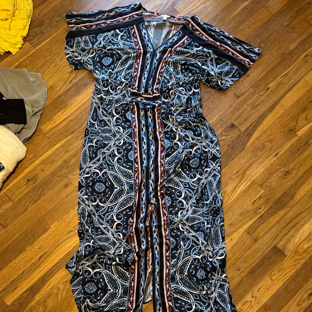 Cato Navy and White Patterned Maxi Dress